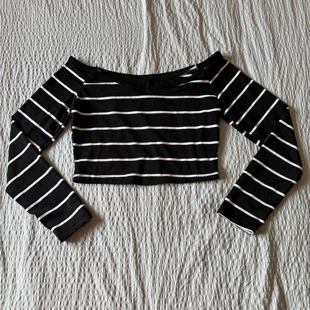 SHEIN Black and White Striped Crop Top